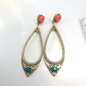 Vintage Teardrop Dangle Earrings with Coral and Turquoise Accents Boho Jewelry